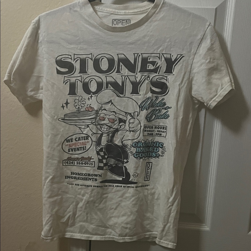OPEN 925 White Graphic T-Shirt with Stoney Tony's Design